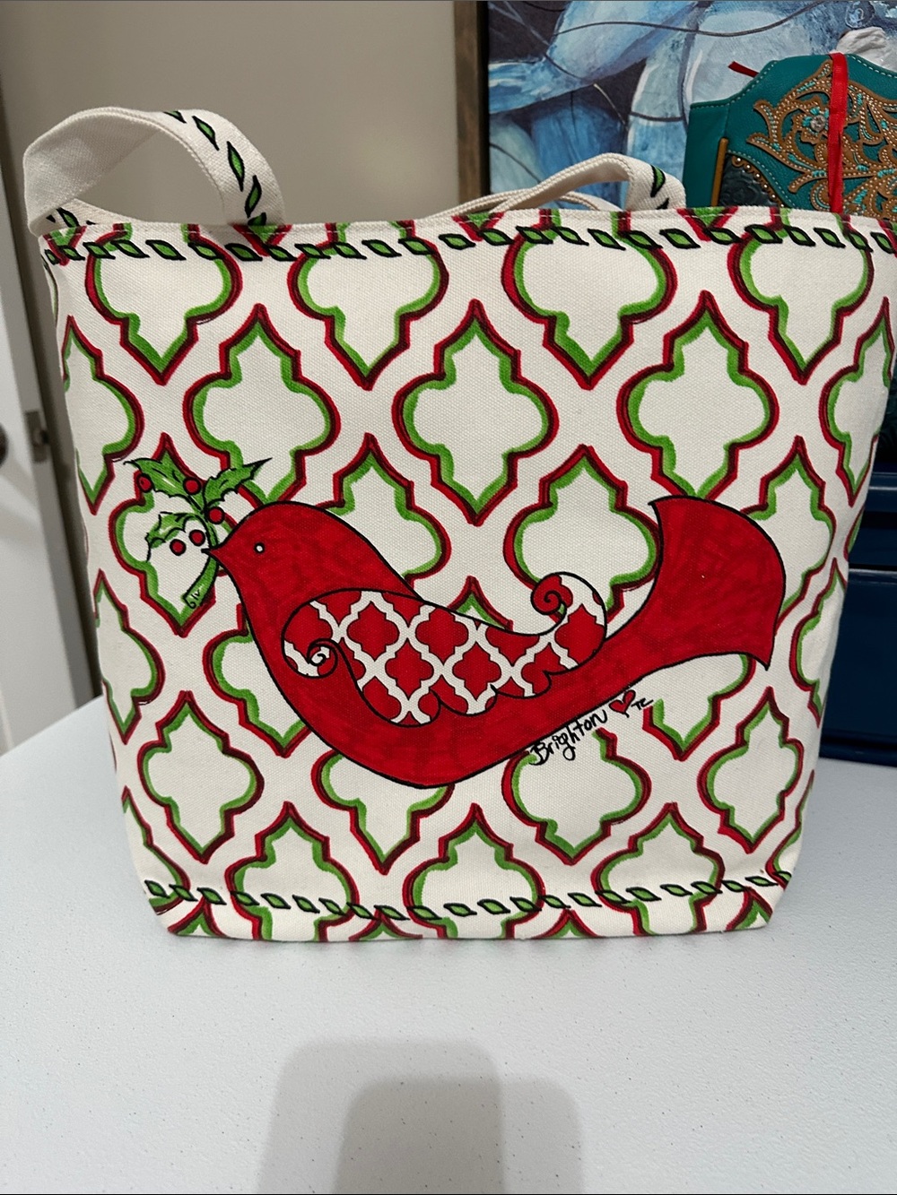Brighton Red and Green Holiday Canvas Tote